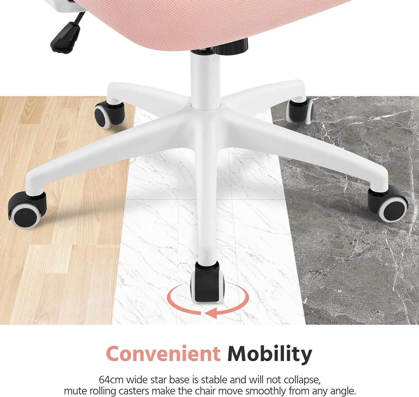 Ergonomic Office Chair High Back Mesh White Pink Lumbar