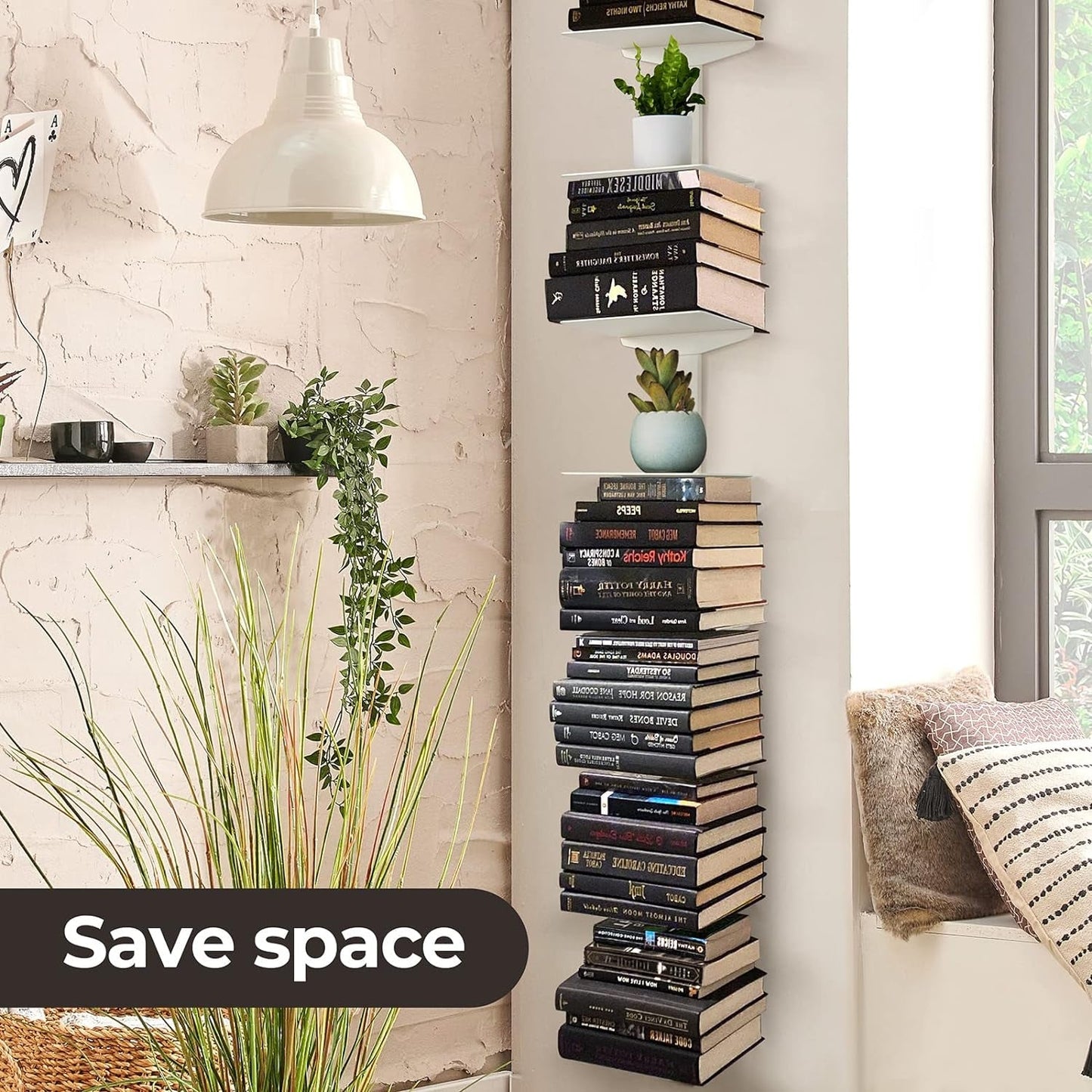 Invisible Floating Bookshelf Wall Mounted 8 Tier White