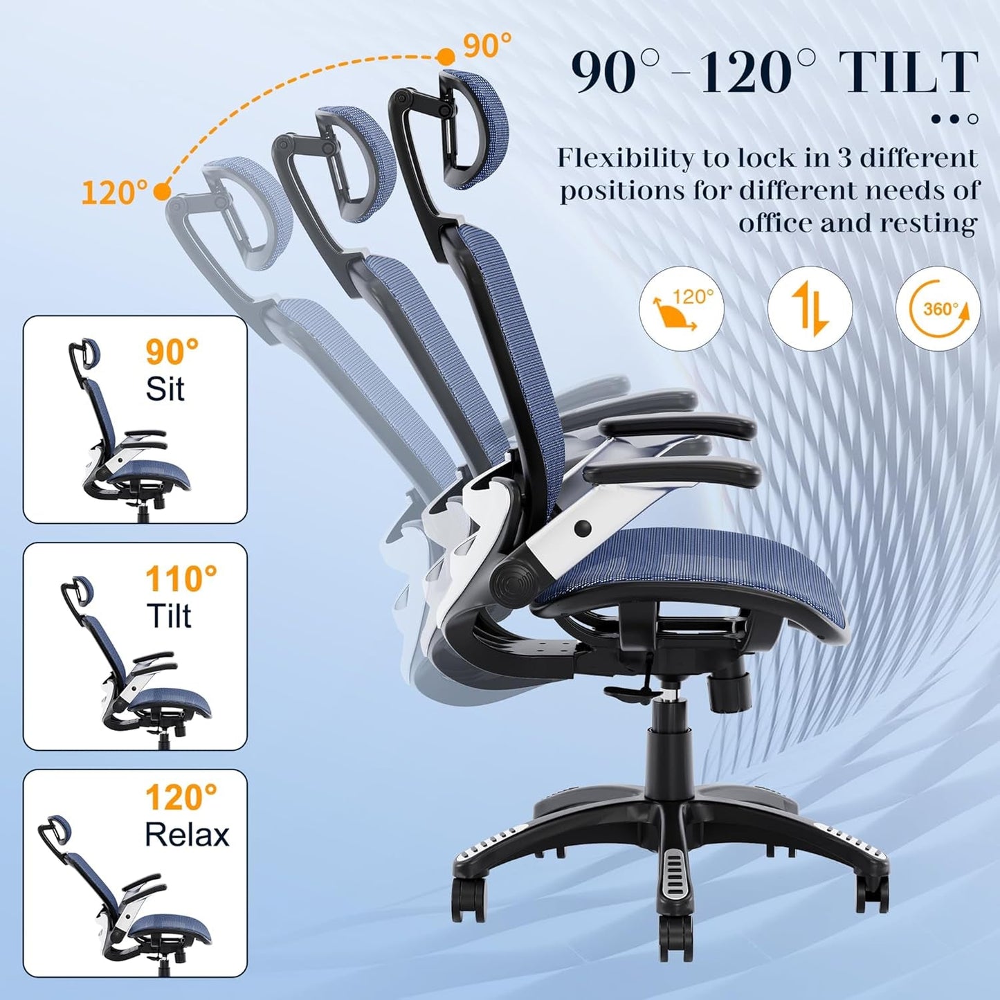 Blue Ergonomic Mesh Office Chair With Lumbar Support