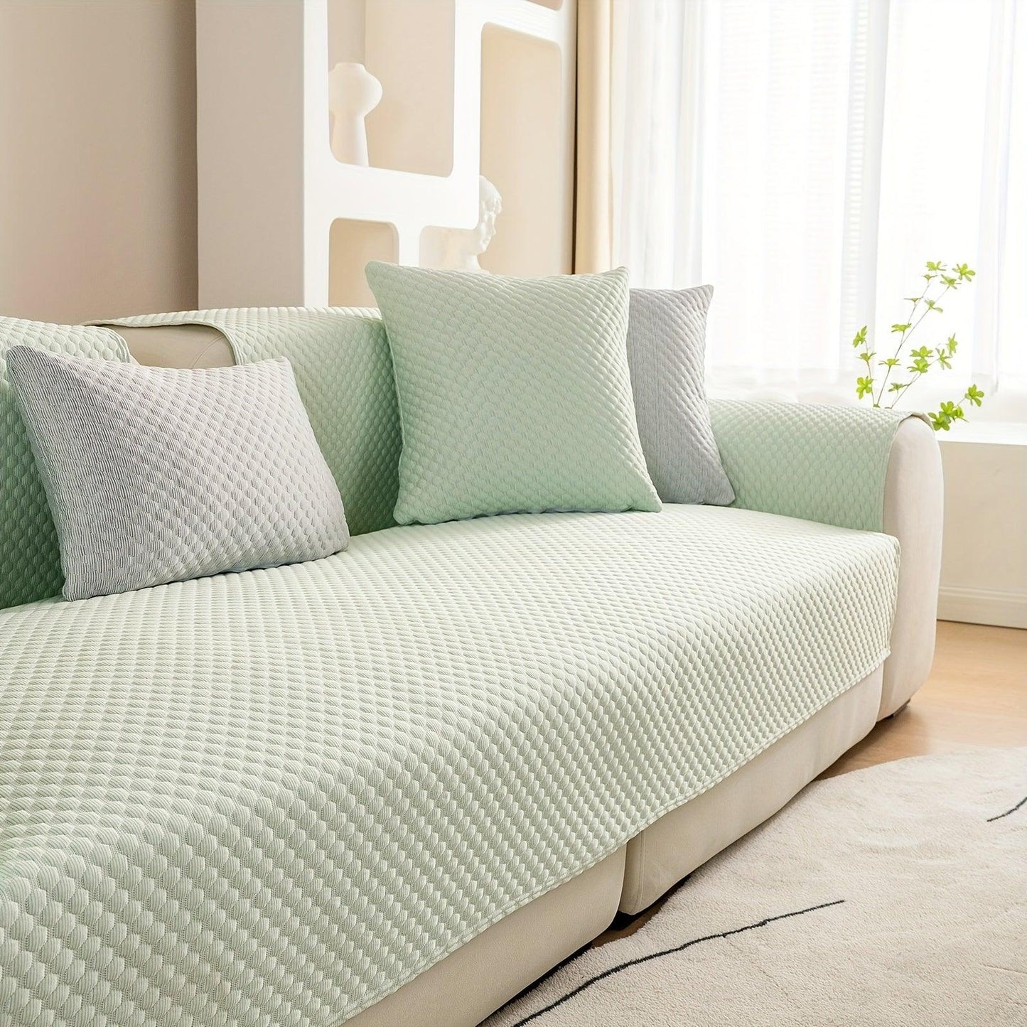 Breathable Ice Silk Light Gray Couch Cover - Cooling & Anti-Scratch