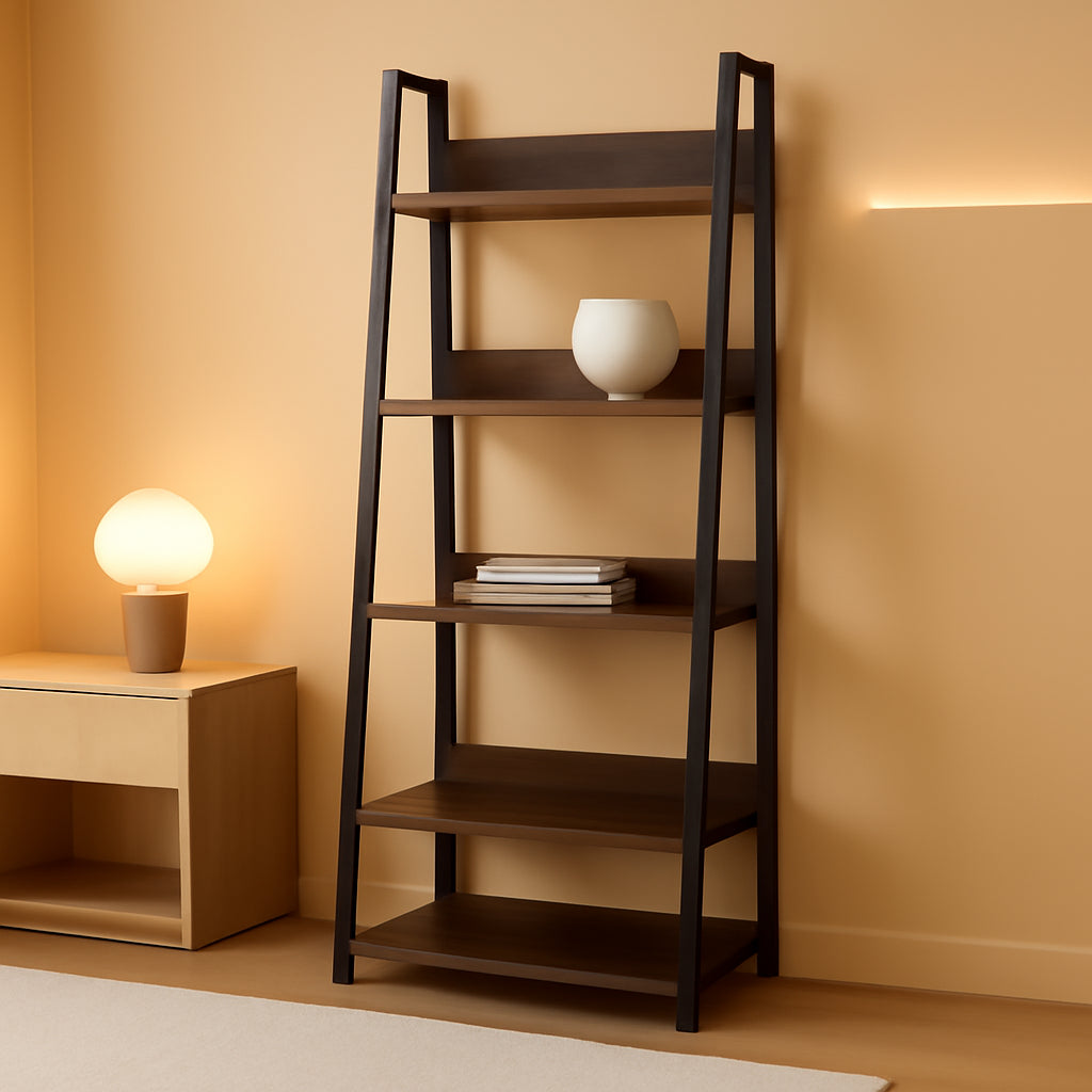 Industrial Ladder Shelf 5 Tier Bookshelf Rustic Brown