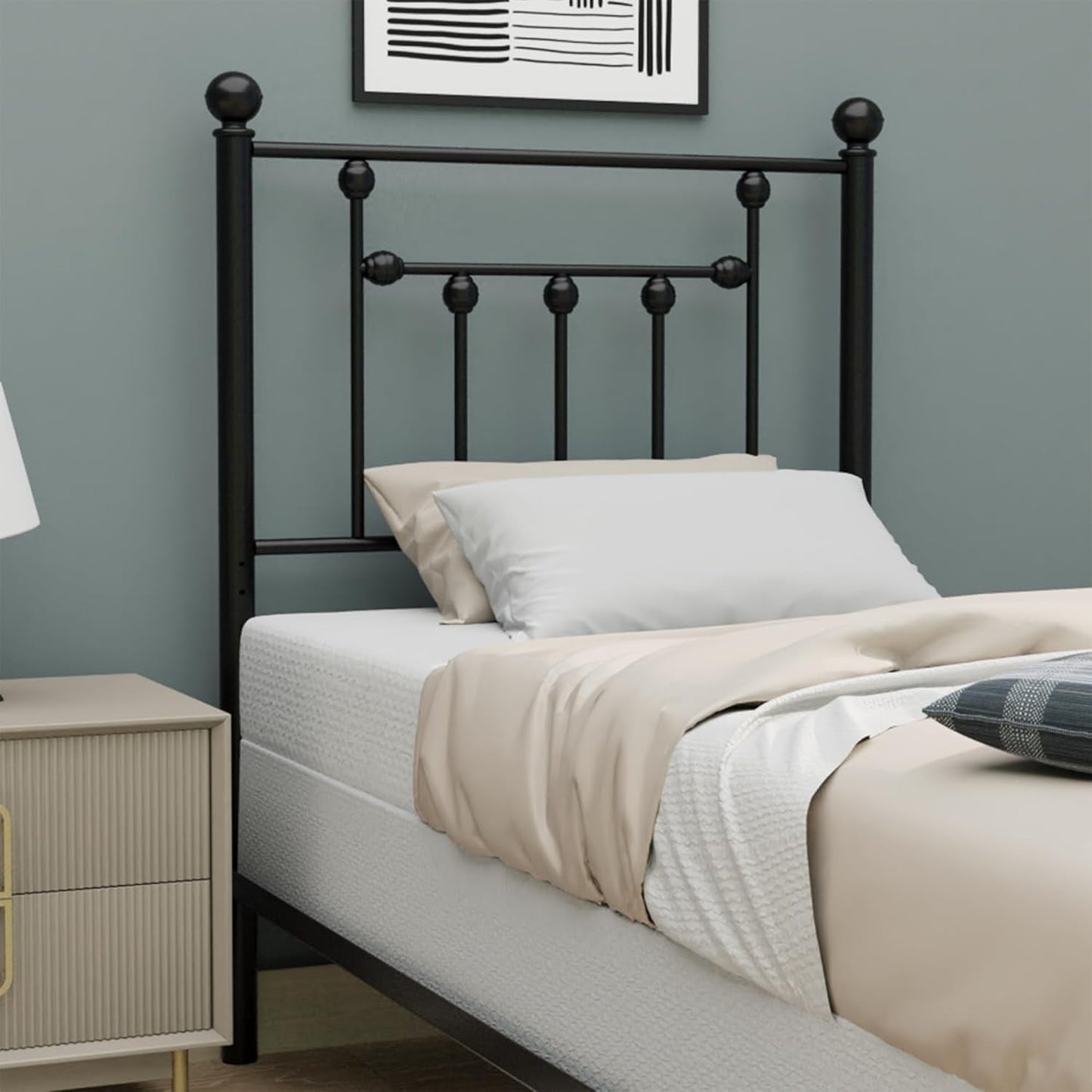 Victorian Twin Size Metal Bed Frame with Adjustable Headboard