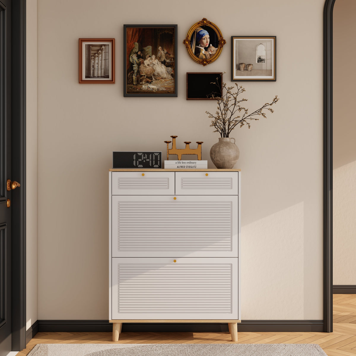 Shoe Cabinet with 2 Flip-Up Doors and Drawers