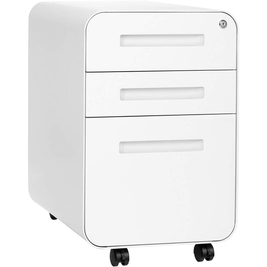 White Filing Cabinet With Lock And Wheels For Office