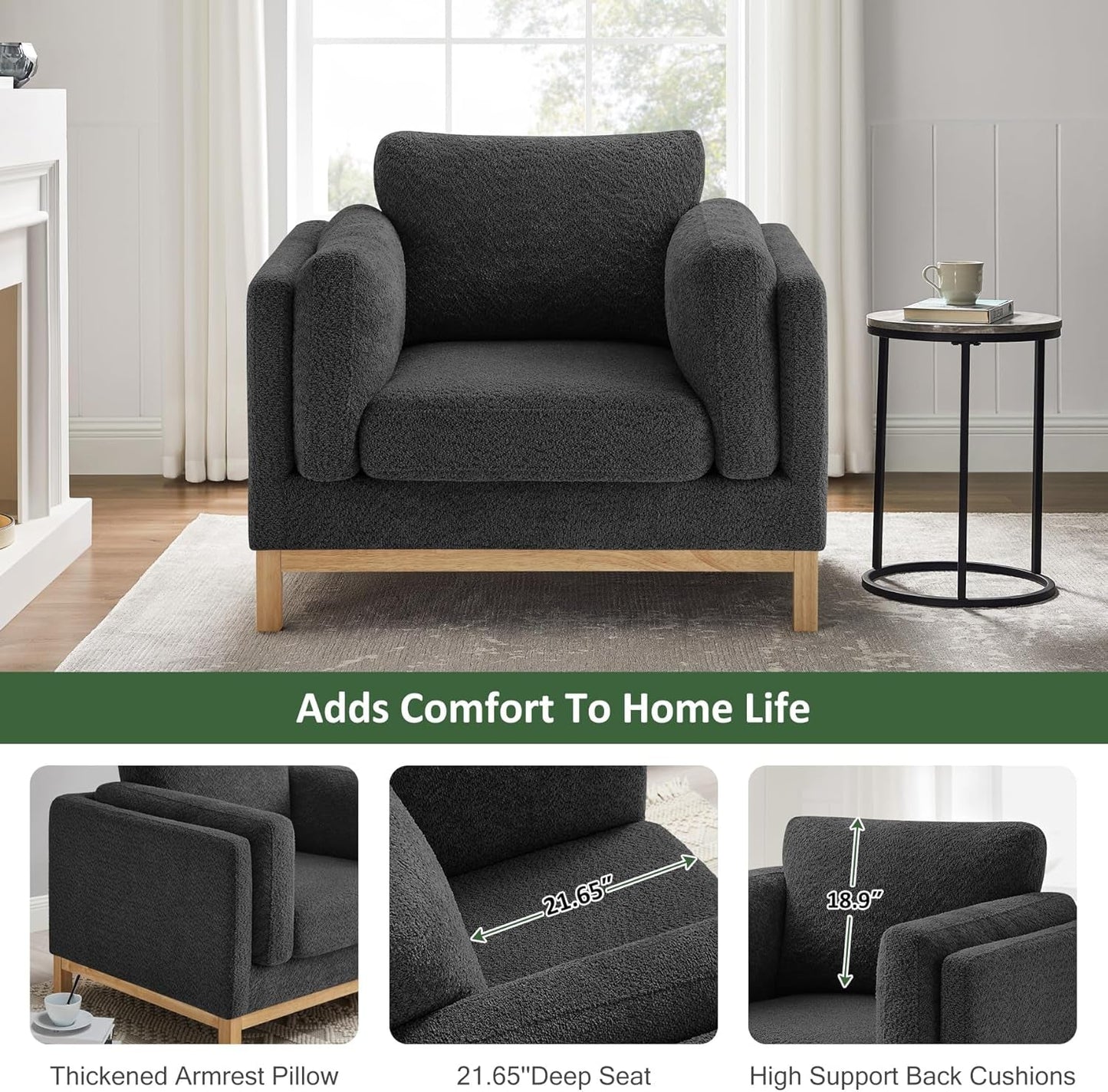 Oversized Accent Chair Dark Grey Upholstered Armchair