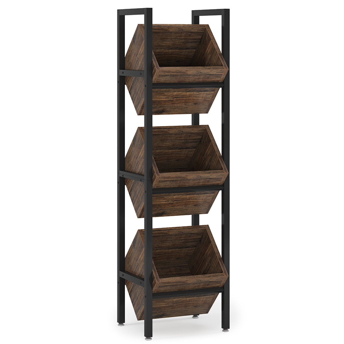15" 3-Tier Industrial Basket Stand with Angled Baskets