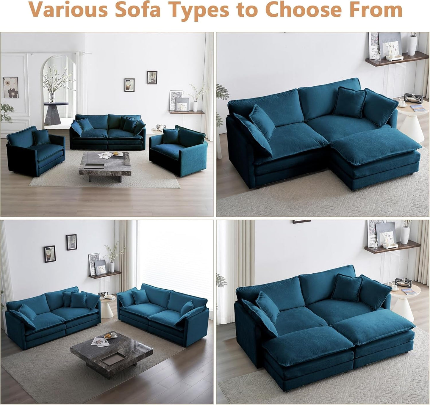 Blue Chenille Upholstered 2 Piece Loveseat And Armchair Set