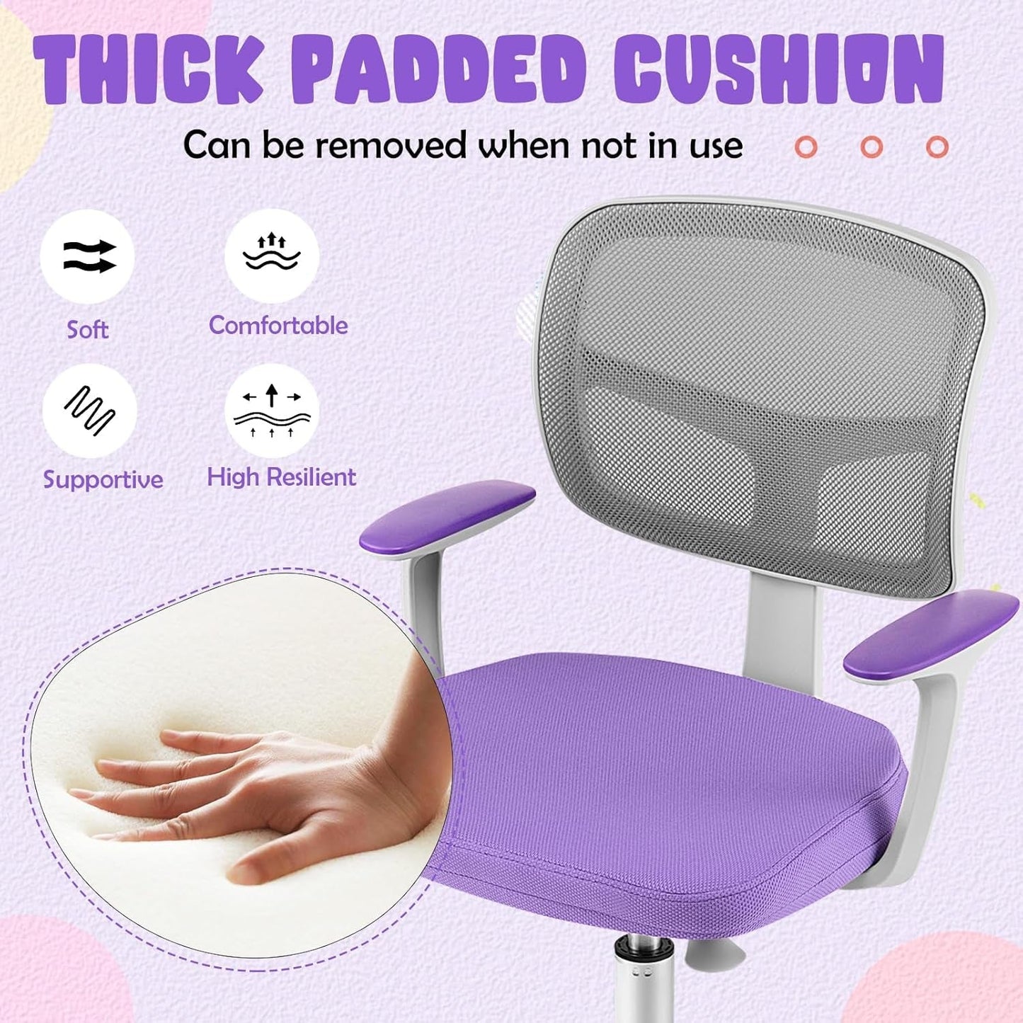 Kids Desk Chair Height Adjustable 16 To 21 Inches Violet