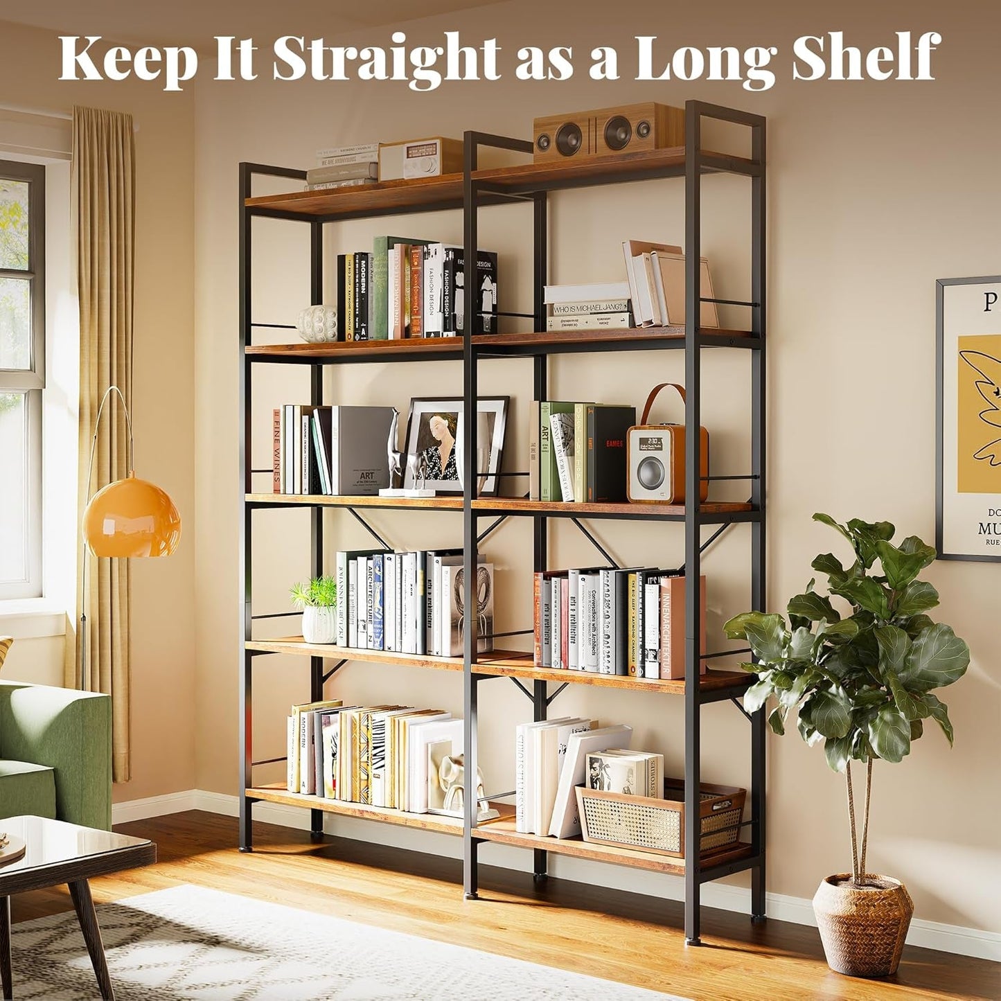 L Shaped Corner Bookshelf 49 Inch Rustic Brown Wood Metal Frame