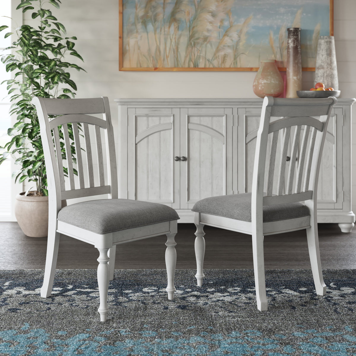 Gray Slat Back Dining Chairs, Set of 2
