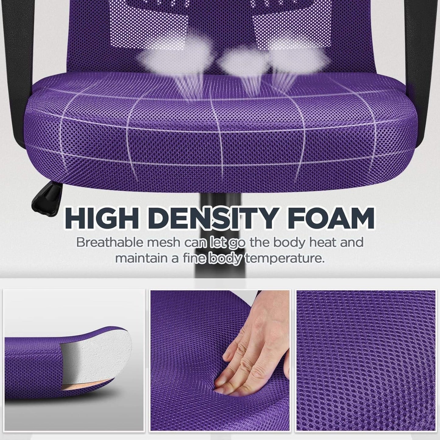 Ergonomic Purple Mesh Office Desk Chair With Lumbar Support