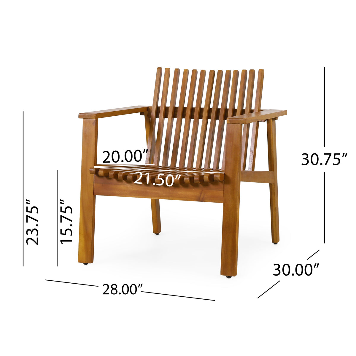 Outdoor Acacia Wood Slatted Club Chairs, Set of 2