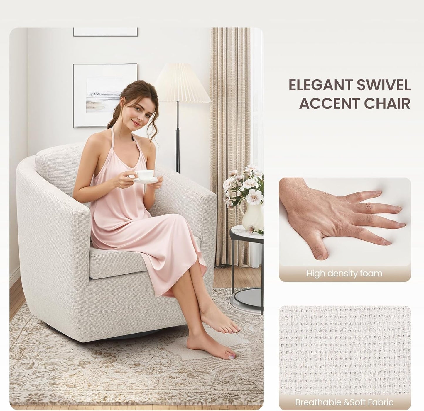 Beige 360 Degrees Swivel Armchairs Fully Assembled