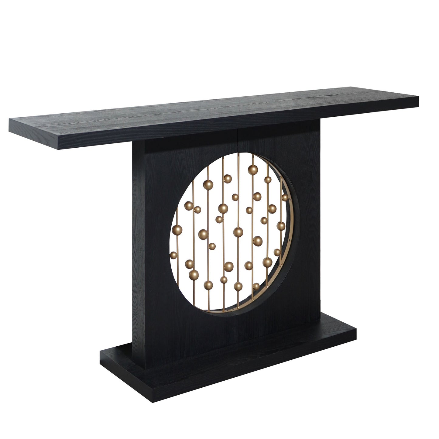 Modern Black Console Table with Gold Accent, Decorative Entryway Table,56in Wood Console Table, Narrow Sofa Table for Entrance, Living Room, Hallway