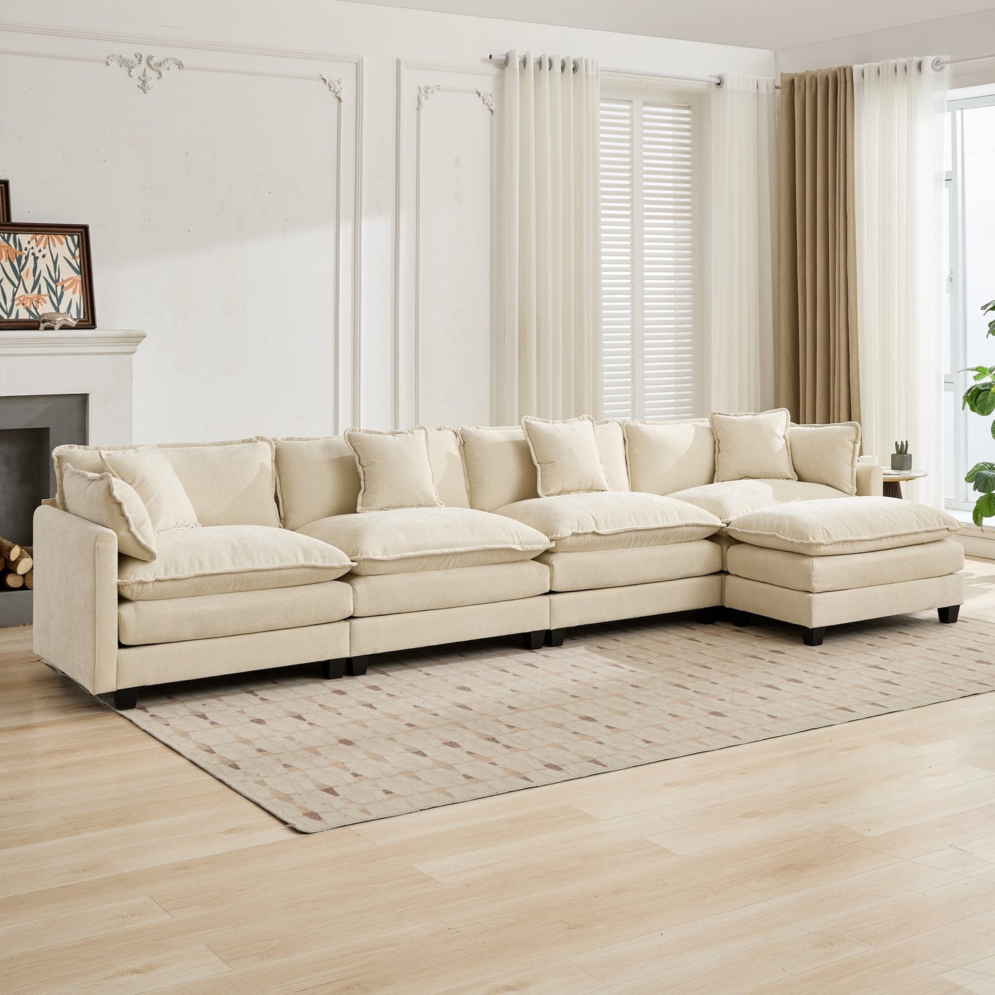 Cloud 4 Seats Sofa (Ottoman is not included) with Chenille Fabric in Beige