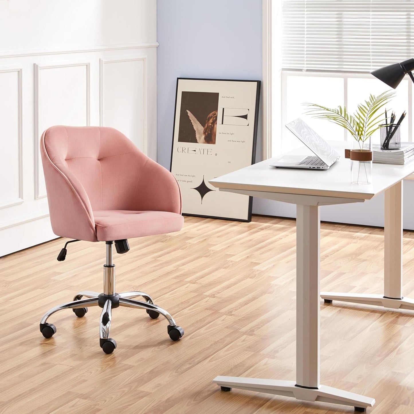 Pink Velvet Desk Chair With Swivel Office Chair Modern