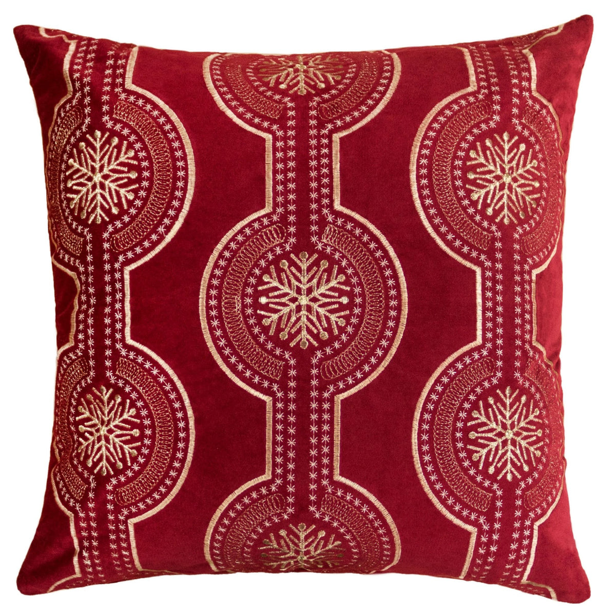 Red Holiday Embroidered Velvet Throw Pillow with Insert - Set of 2