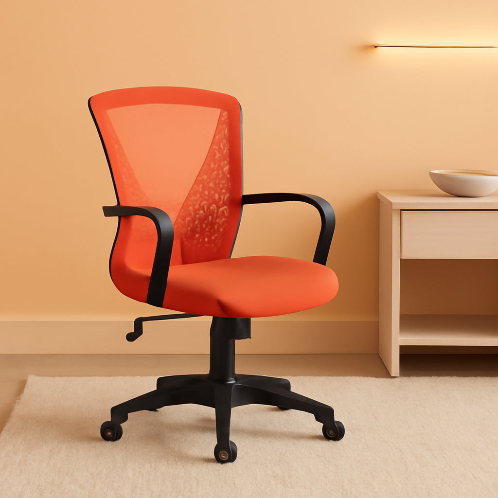 Ergonomic Orange Mesh Office Chair With Armrests Swivel