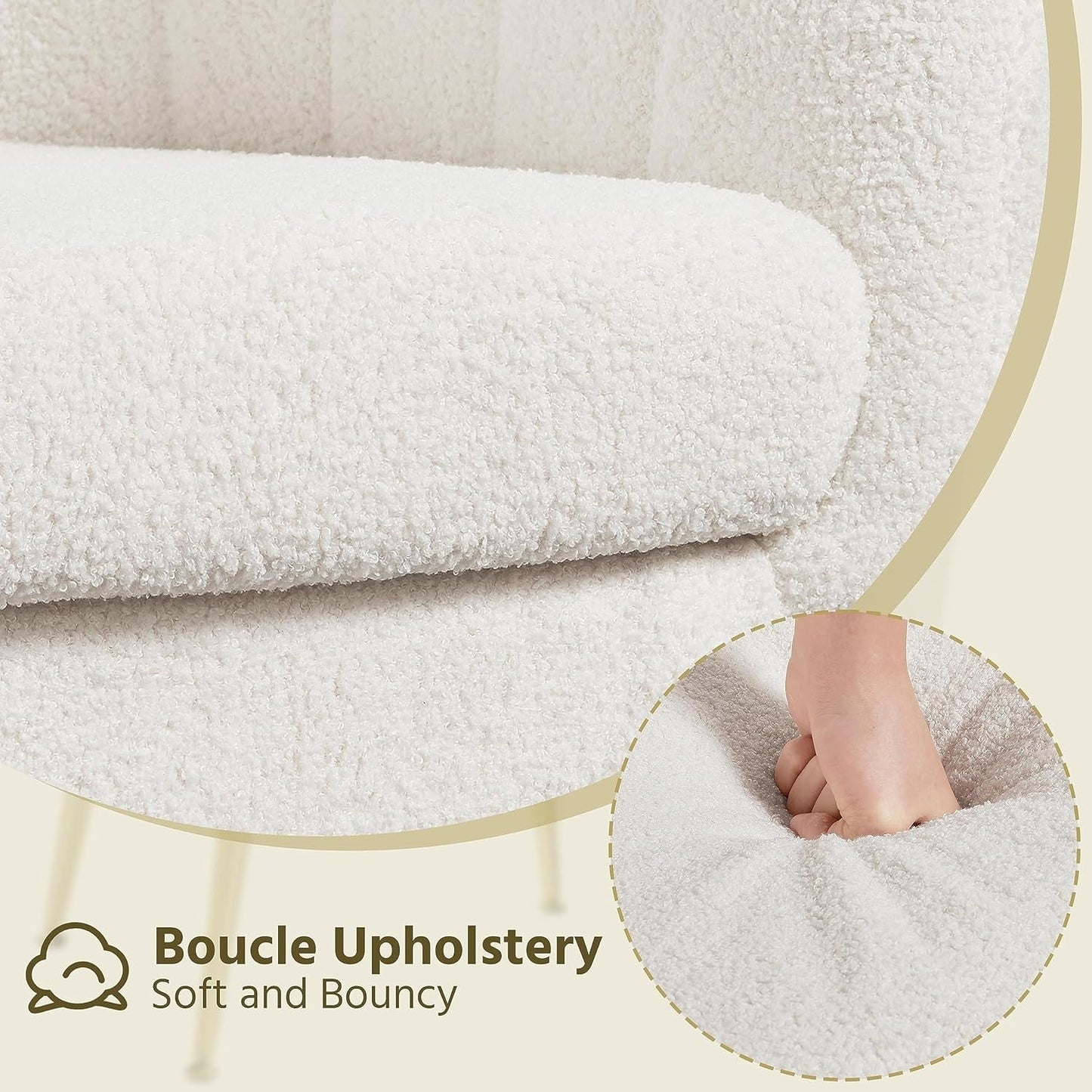 Ivory Boucle Upholstered Accent Chair Removable Cushion