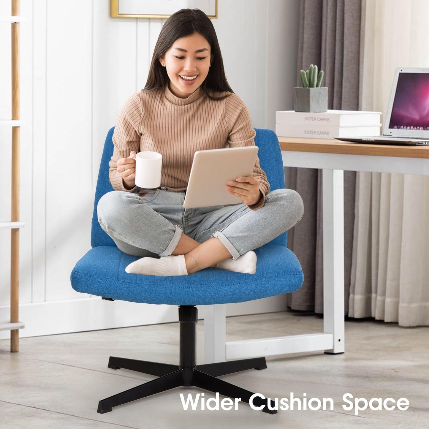 Blue Armless Swivel Height Adjustable Office Chair