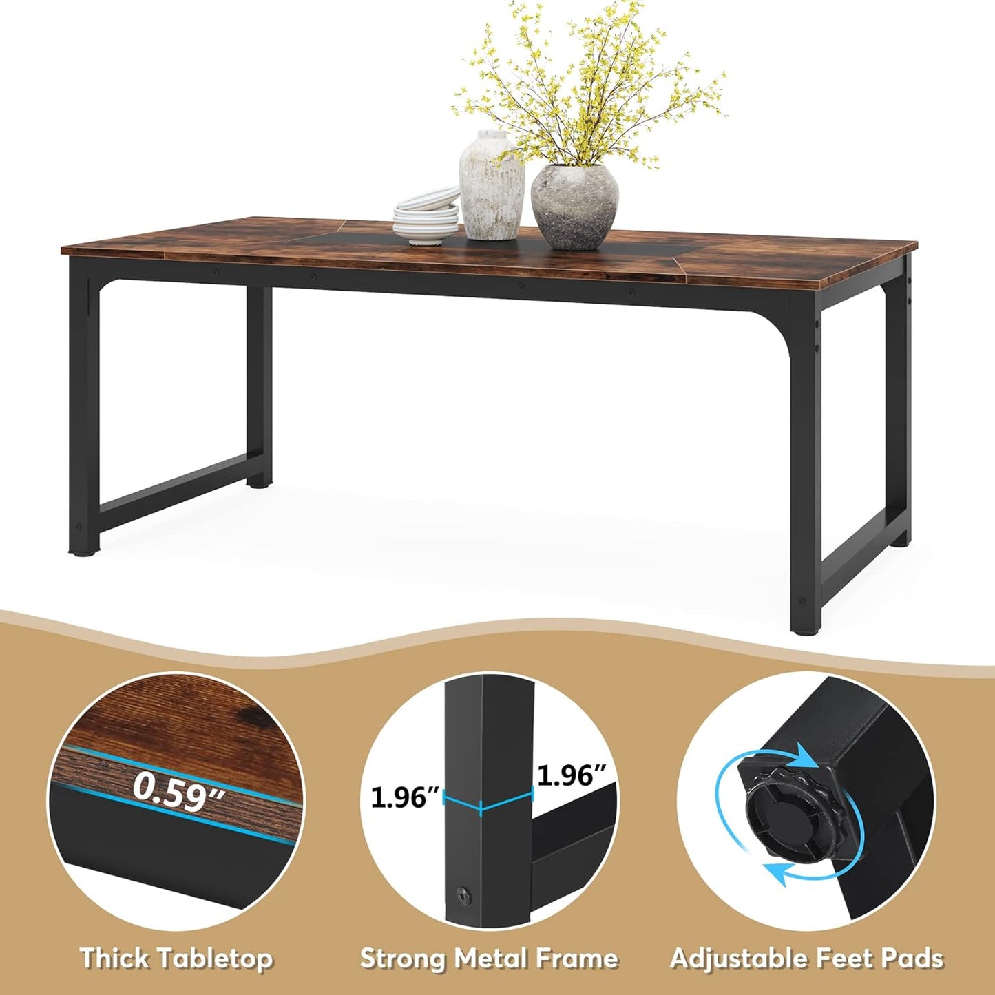 71" Industrial Dining Table for 6-8 People - Rustic