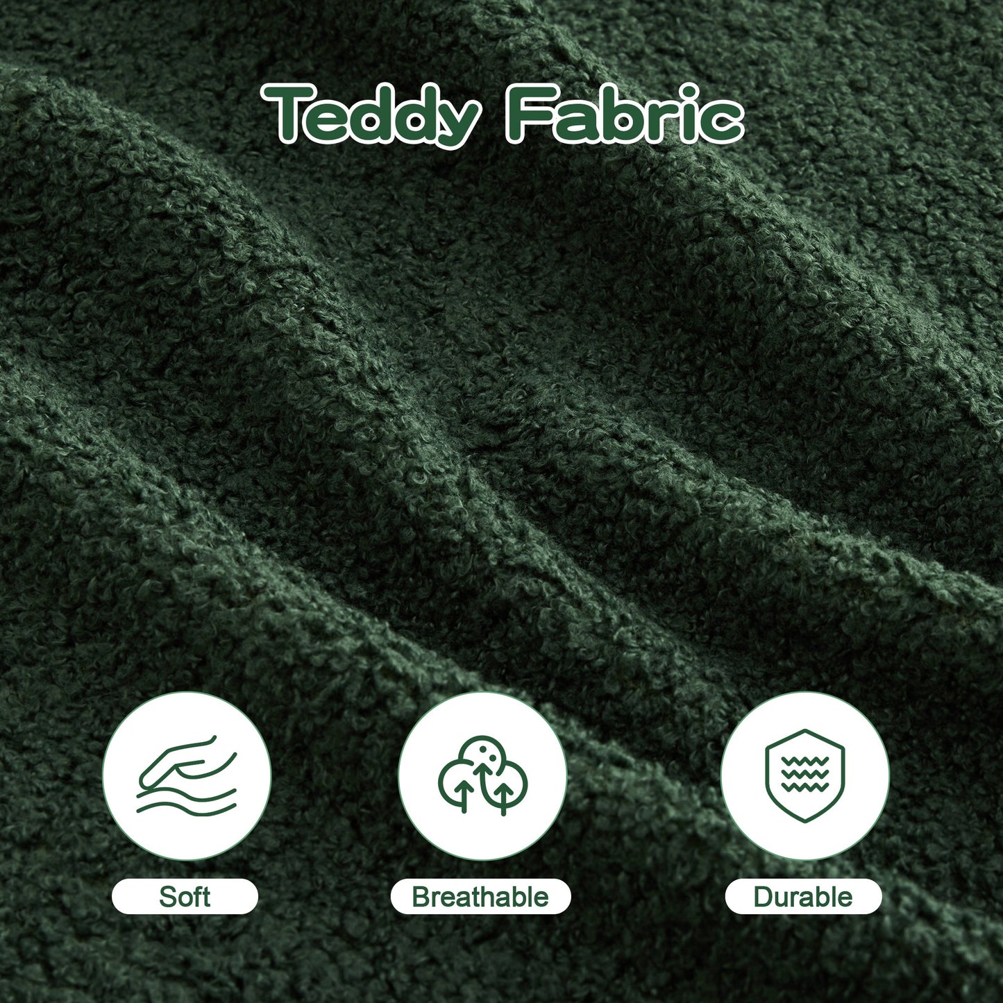 U-Shaped Boneless Sofa,Teddy Fabric No assembly required   Curved armrest,Anti-slip Design,Streamlined Design 32D High Density Sponge,Full Compression Vacuum Packag,For Studies living Rooms,Green
