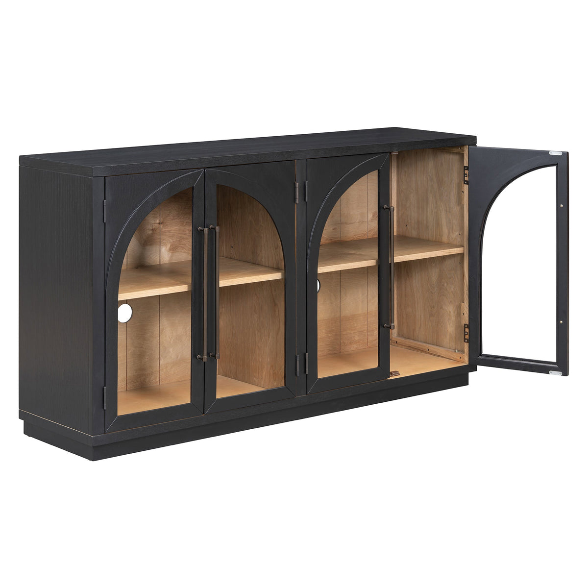 TREXM 4-Door Large Storage Sideboard Buffet Cabinet with Glass Doors - Black
