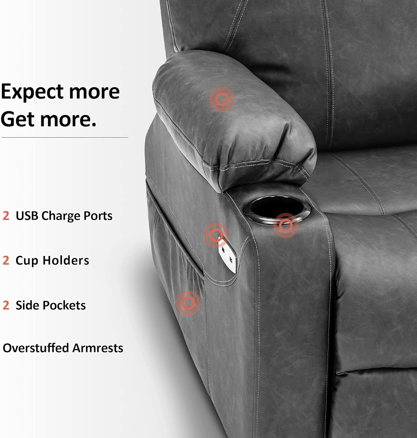 Electric Power Lift Recliner Chair With Massage And Heat Grey Medium