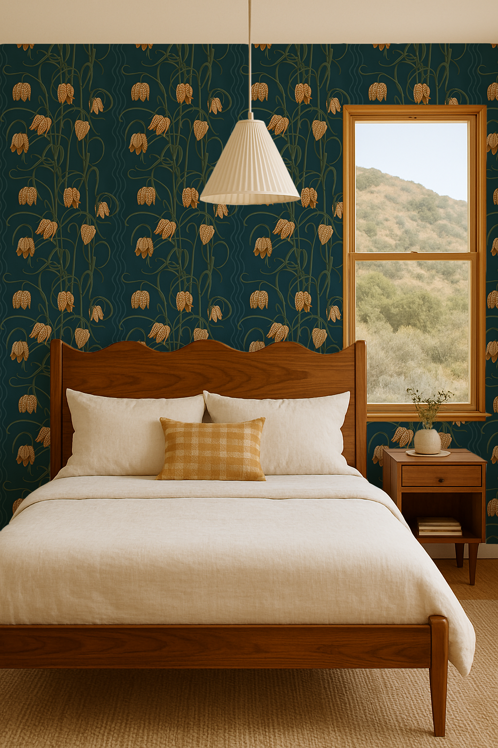 Campanas Wallpaper, dark blue and goldenrod