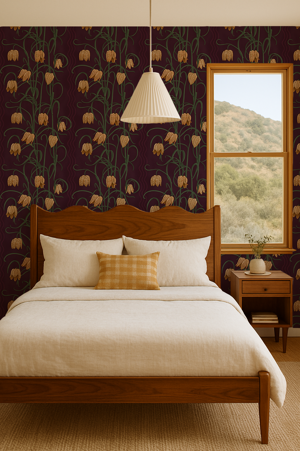Campanas Wallpaper, eggplant and toffee
