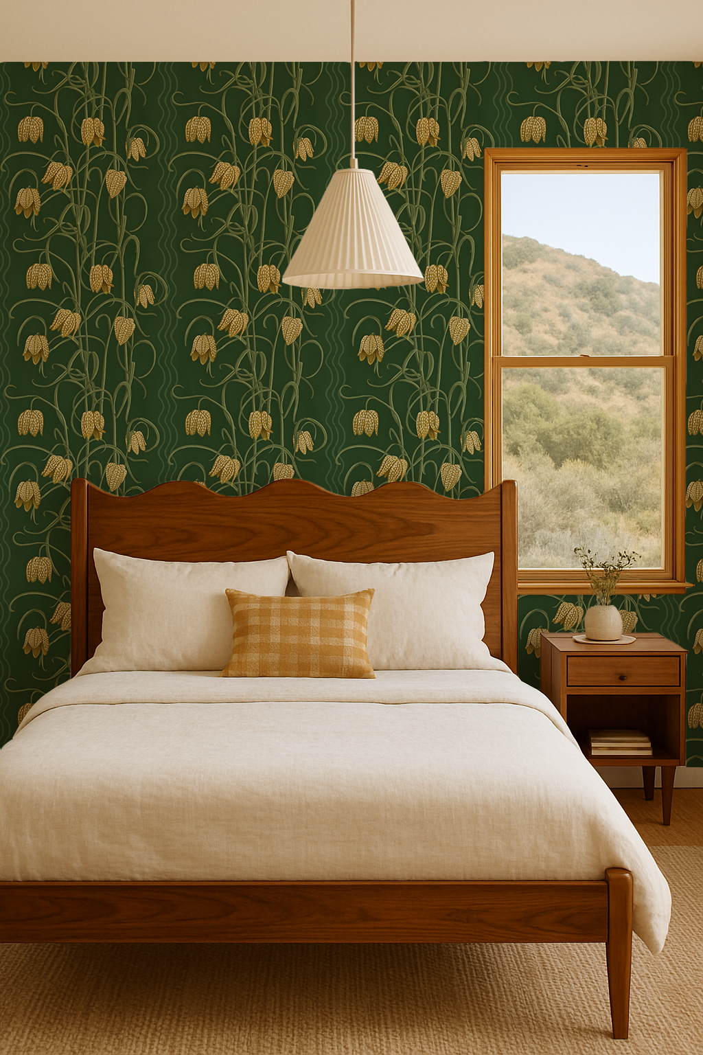 Campanas Wallpaper, dark green and ocher