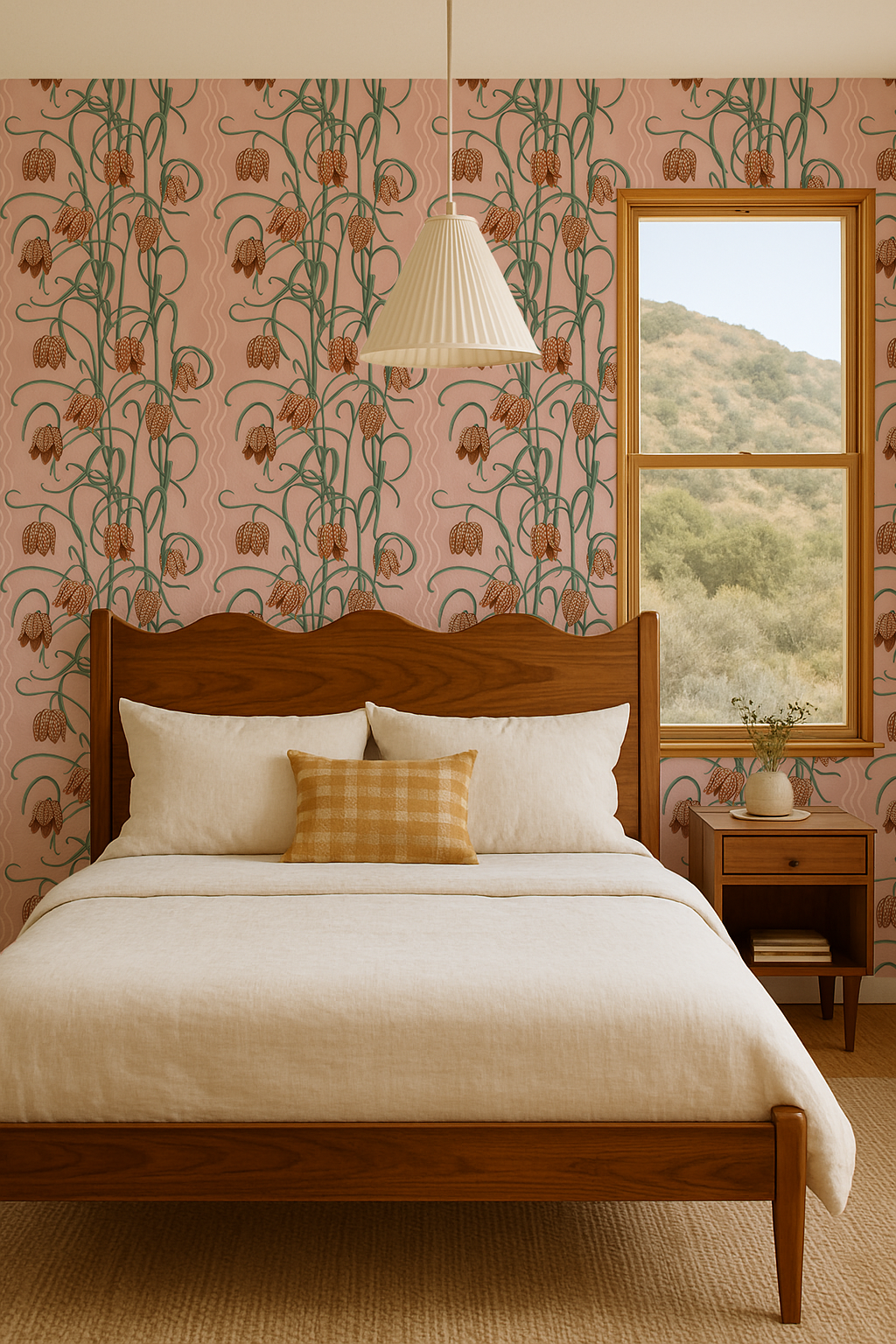 Campanas Wallpaper, dusty pink &  orange