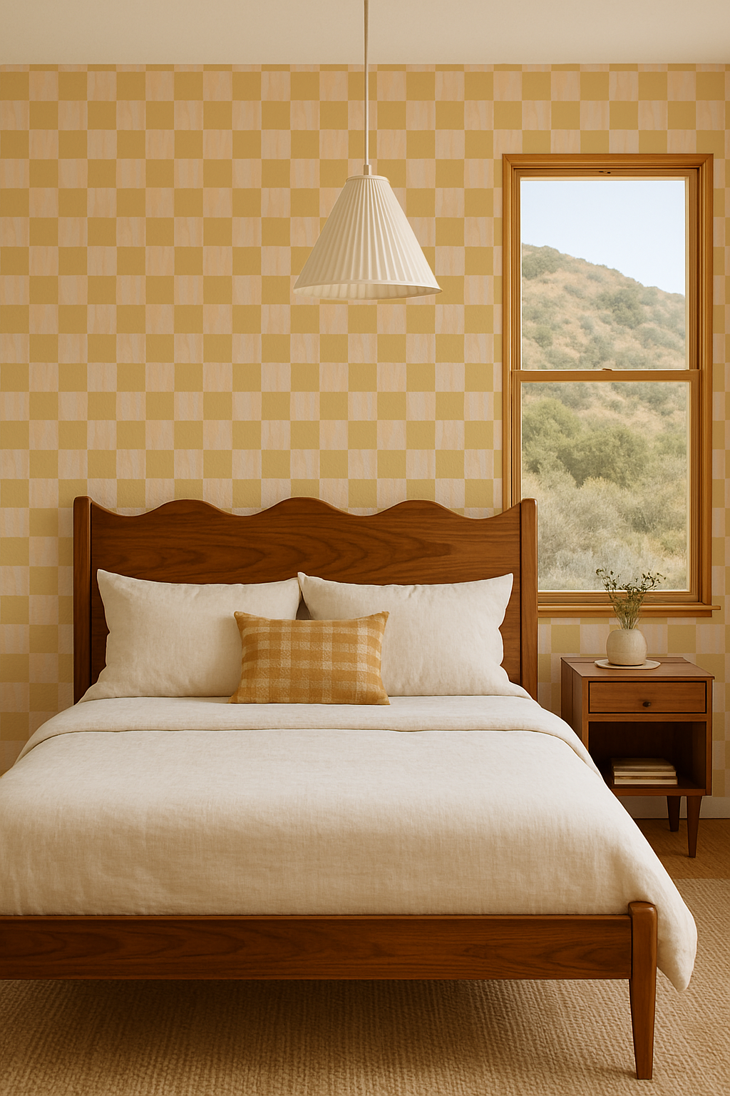 Checkers Wallpaper, peach and butter yellow