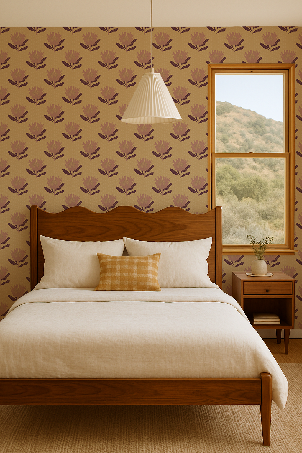 King Protea Wallpaper, butter yellow and mauve
