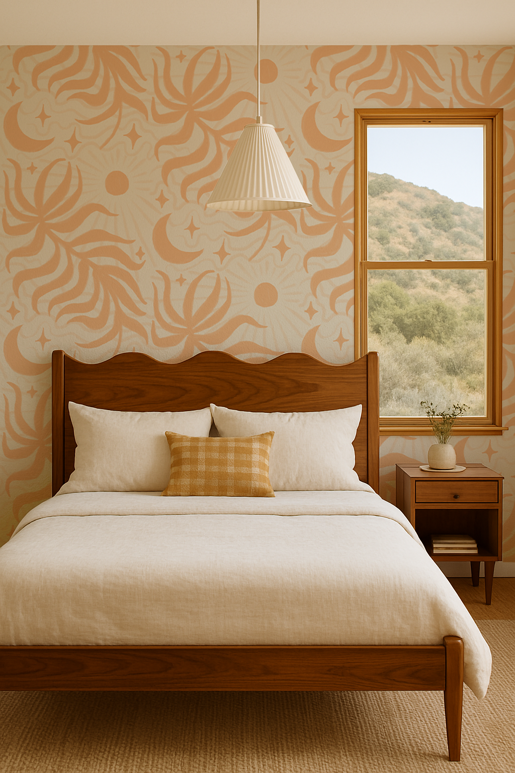 Lunar Leaf Wallpaper, beige and peach