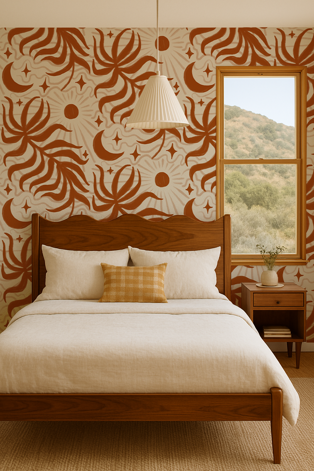 Lunar Leaf Wallpaper, beige and rust