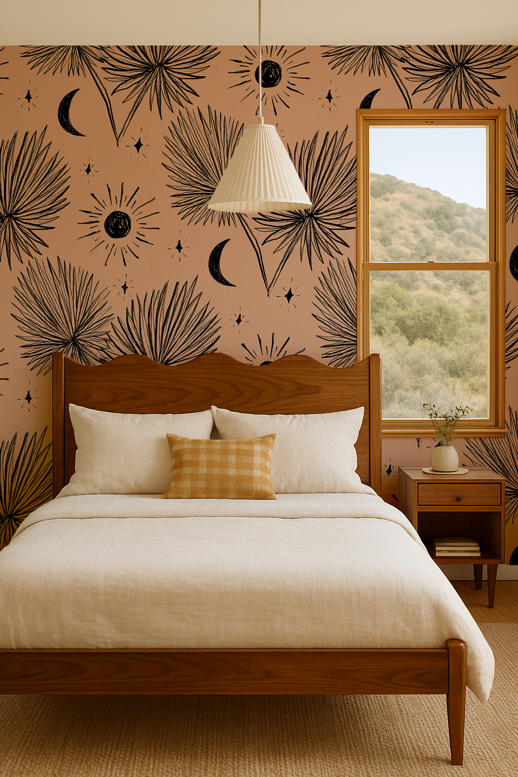 Night Palm Wallpaper, terra cotta and black