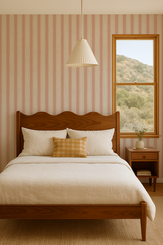 Riviera Stripe Wallpaper, off-white and peach
