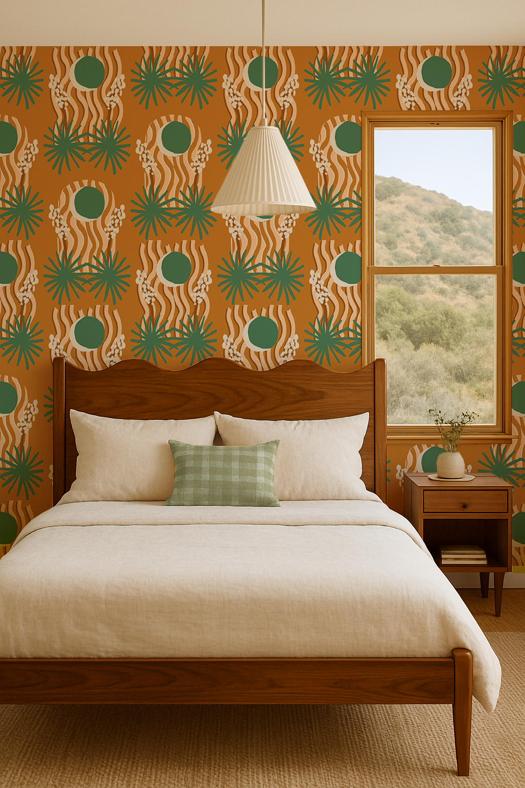 Yucca Moon Wallpaper, orange and green