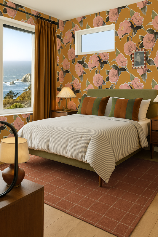 Camellia Wallpaper, mustard