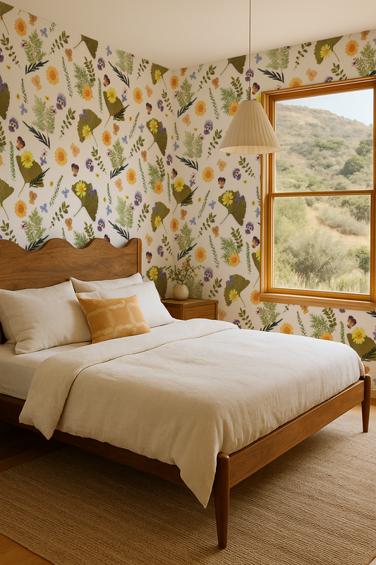 Pressed Fresh Version 01 Wallpaper, yellow and lavender