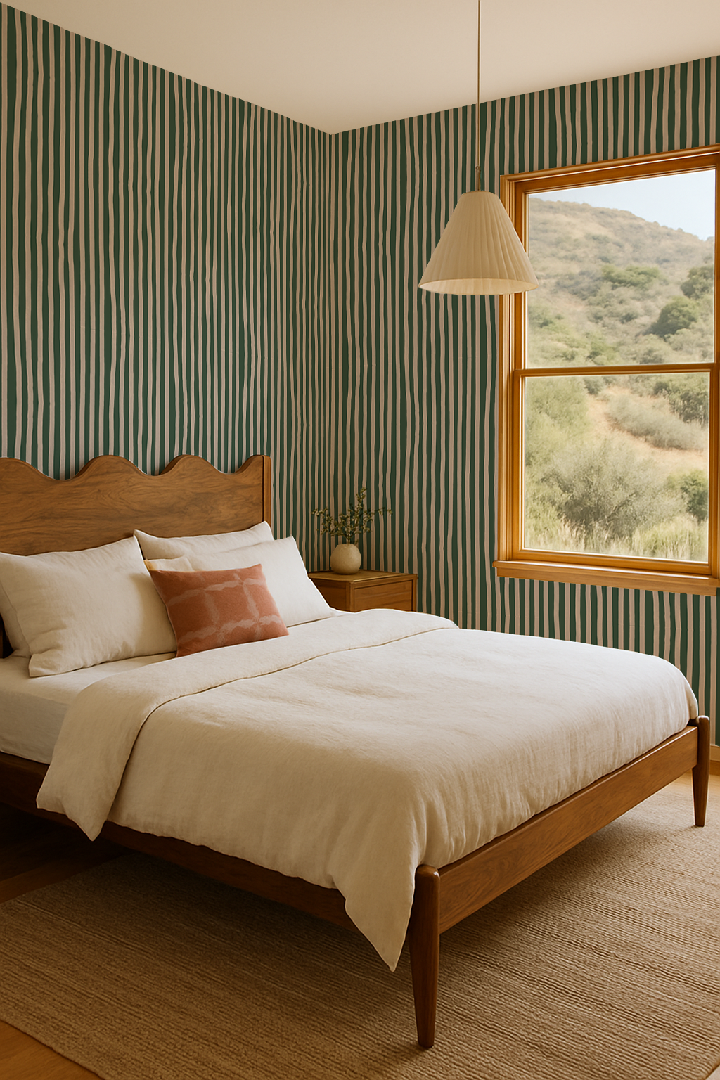 Dolce Stripe Wallpaper, green and beige