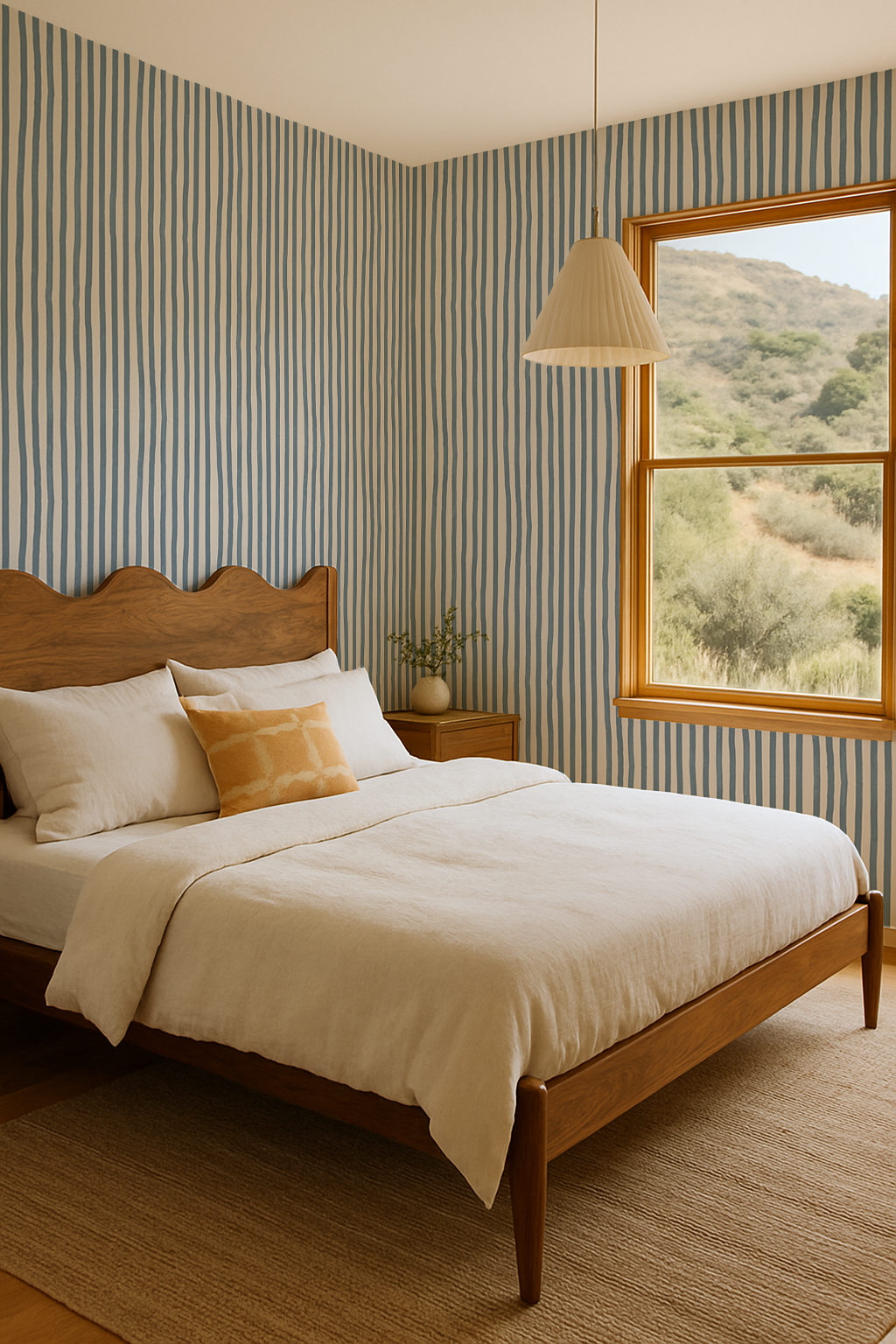 Dolce Stripe Wallpaper, off-white and dusty blue