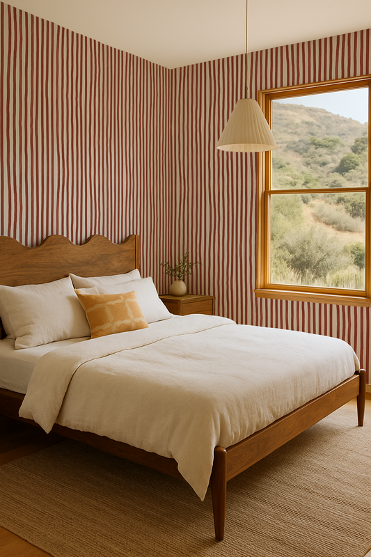 Dolce Stripe Wallpaper, off-white and brick red