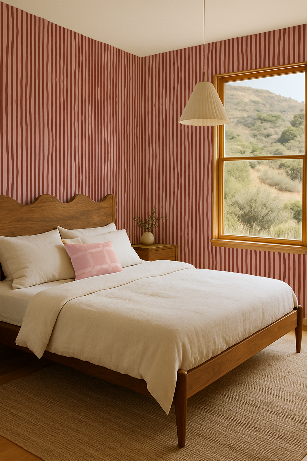 Dolce Stripe Wallpaper, pink and brick red