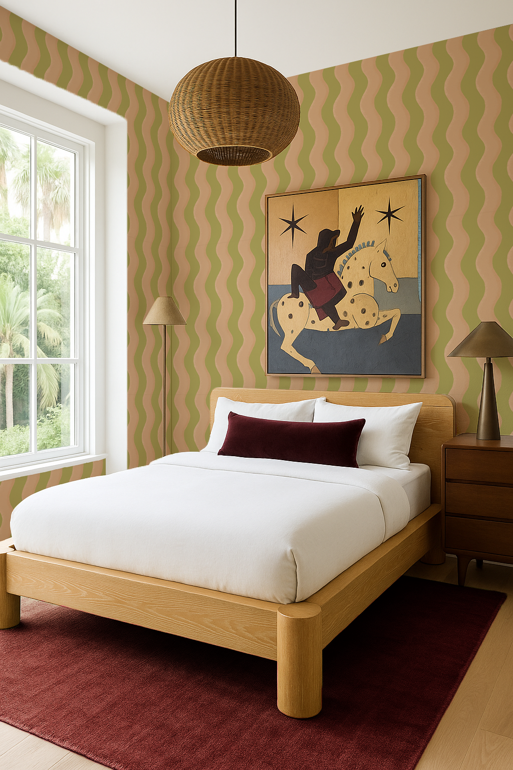 Ziggy Stripe Wallpaper, chartreuse and peach