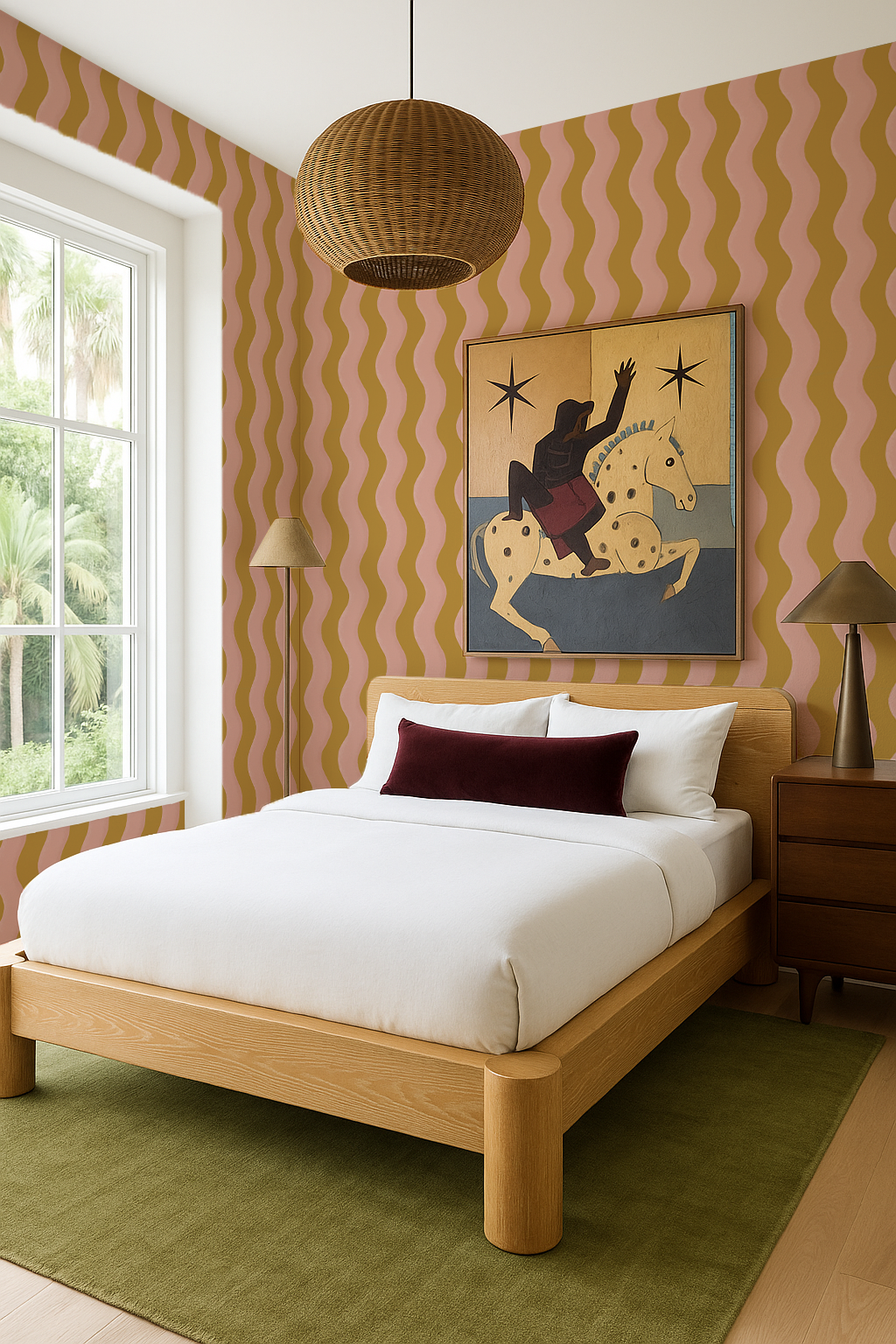 Ziggy Stripe Wallpaper, yellow and pink
