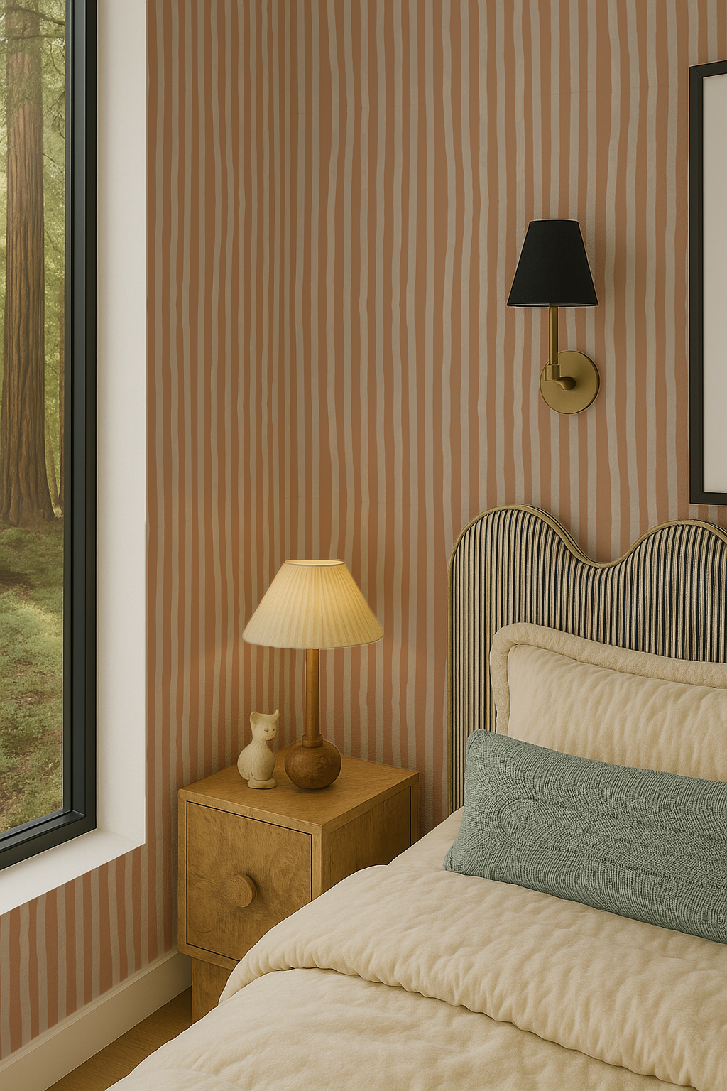 Dolce Stripe Wallpaper, apricot and off-white