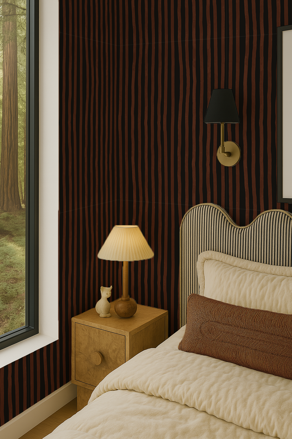 Dolce Stripe Wallpaper, black and chocolate brown