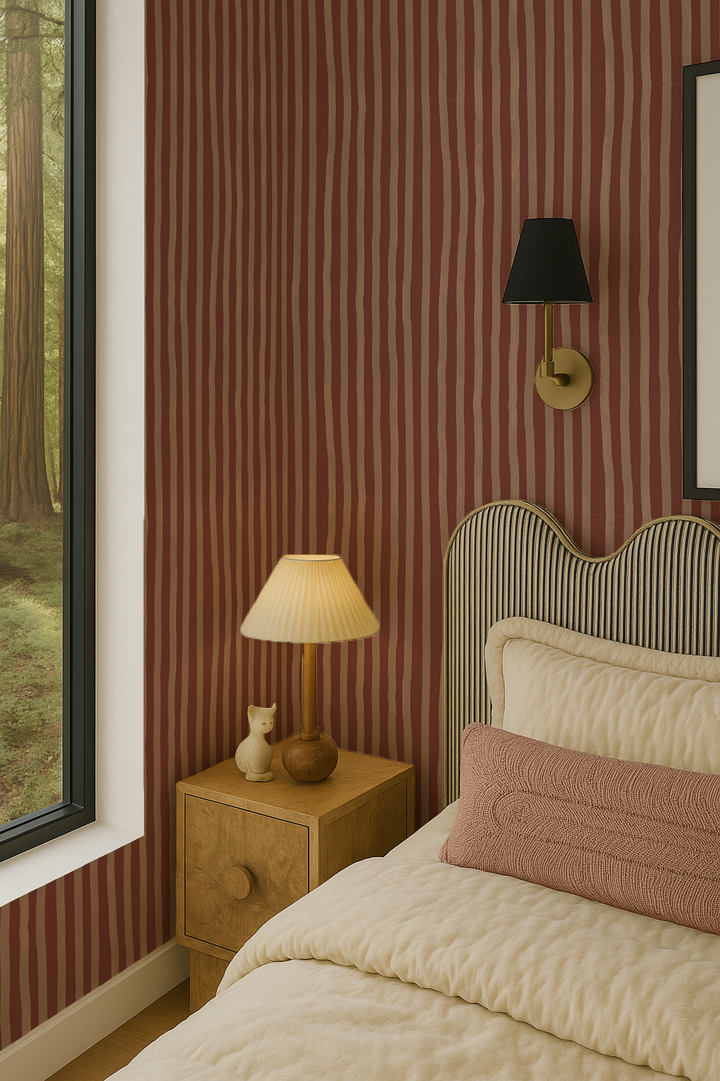 Dolce Stripe Wallpaper, brown and peach